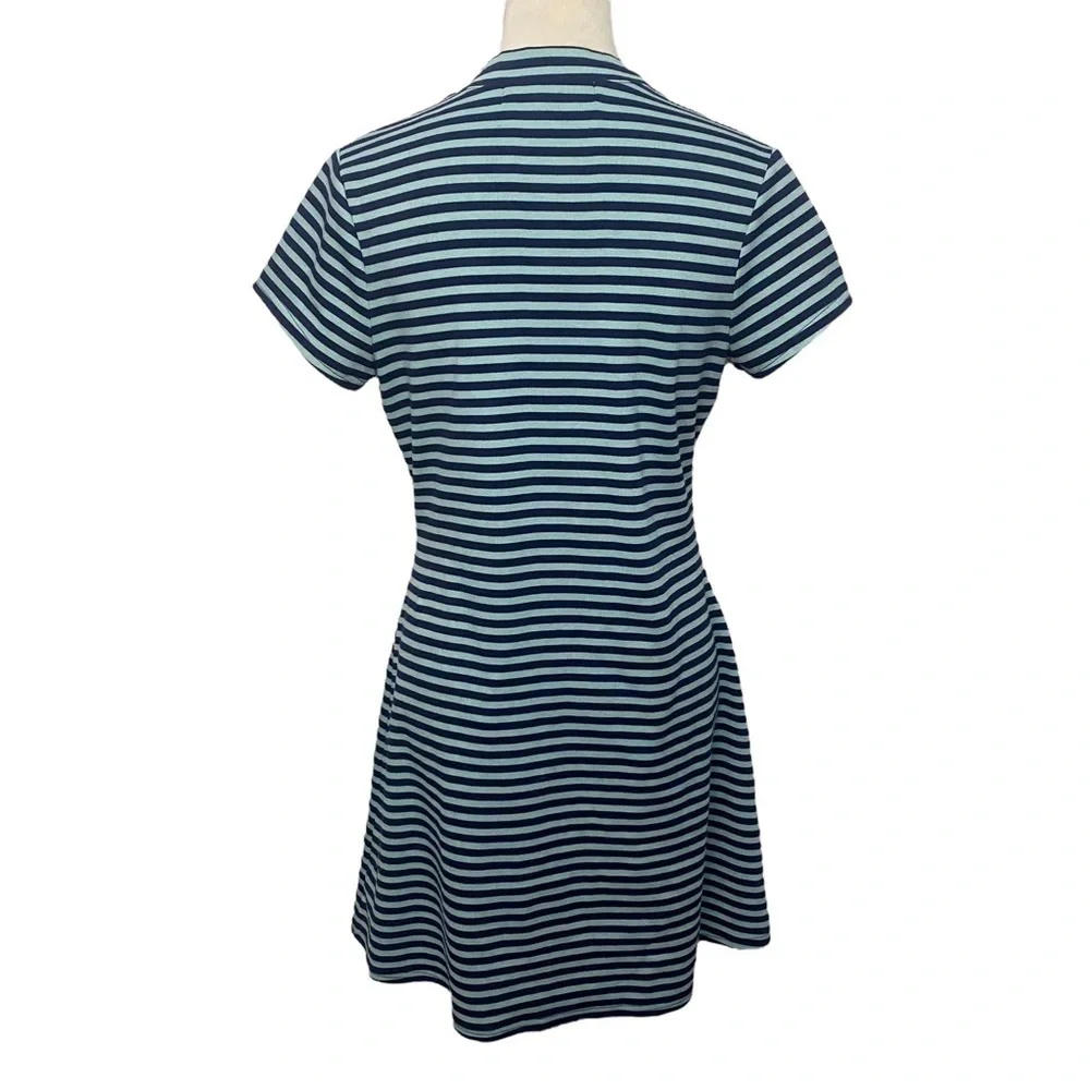 Free People Beach blue and green striped shirt sleeve t-shirt dress Size Large - Picture 3 of 9